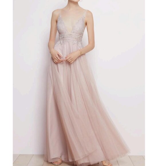 Watters Dresses & Skirts - Watters Bridesmaids Aria Lace V-Neck Tulle Gown 6603-Brielle in Blush New Sz 4